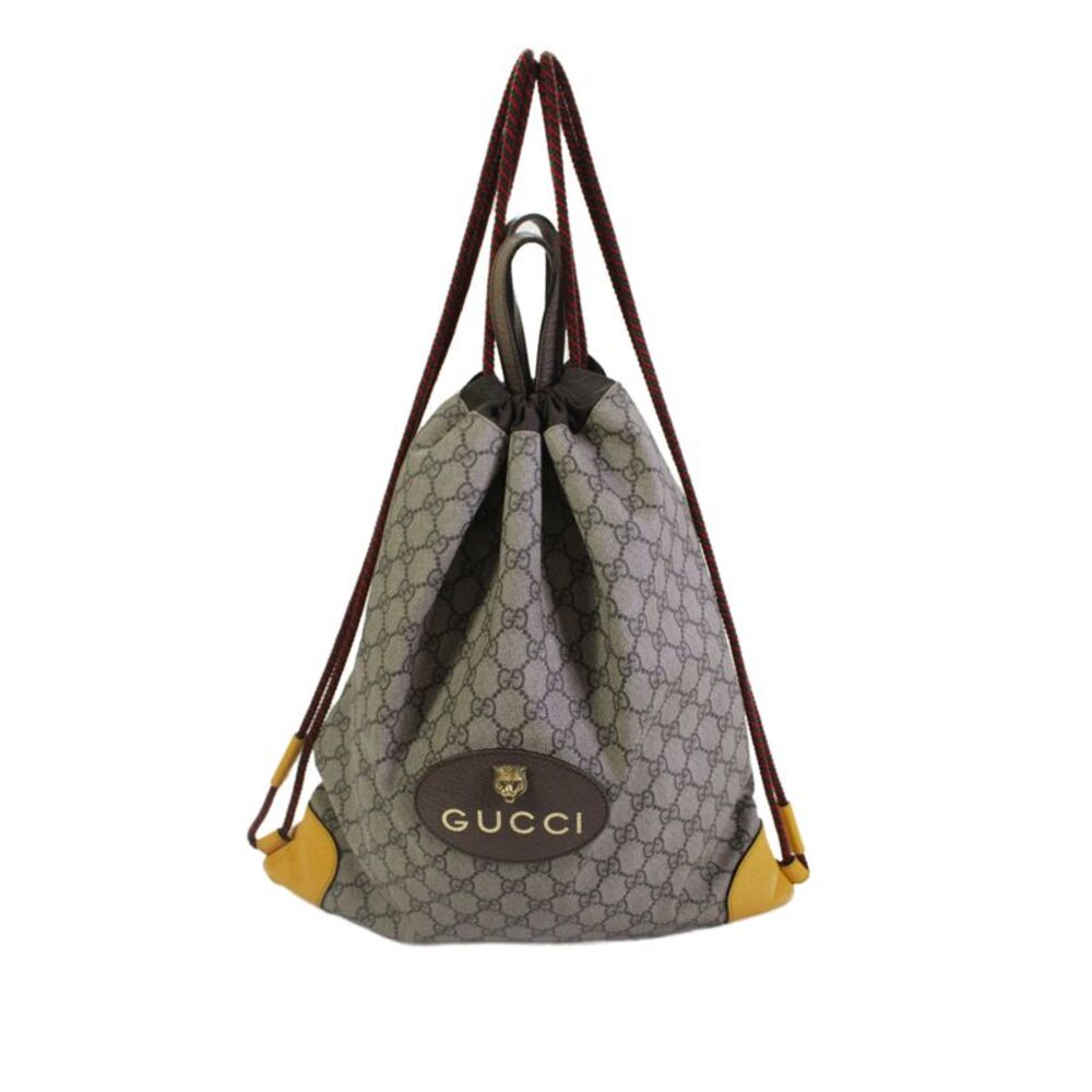 Gucci Womens Canvas Monogram Print Backpack Shoulder Handbag Beige Yellow